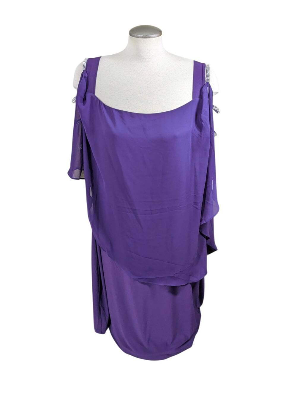 Olivia Matthews Purple Cut Out Rhinestone Chiffon Overlay Sheath Dress Plus 3X